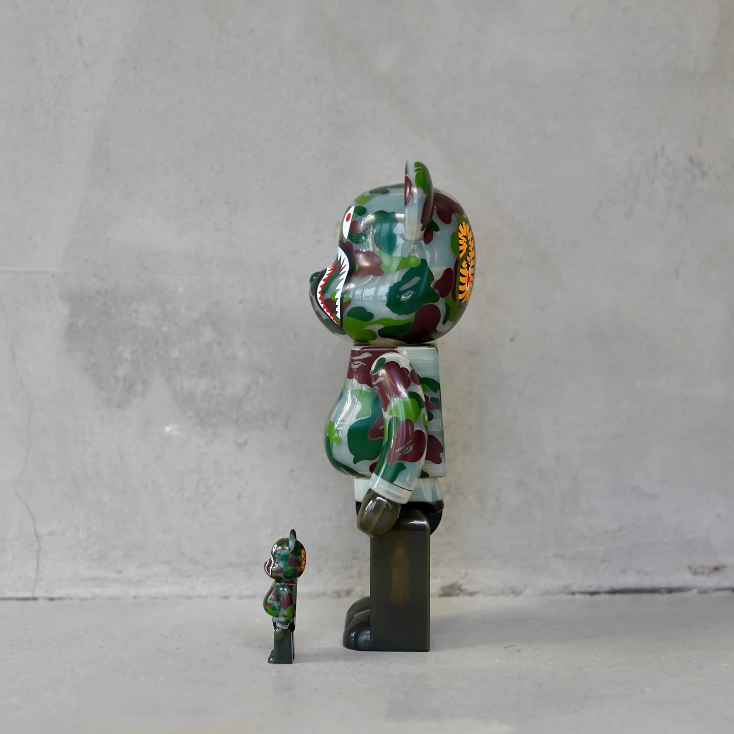 Bearbrick x BAPE ABC Camo Shark 100% & 400% Set Clear Green OKO MAISON