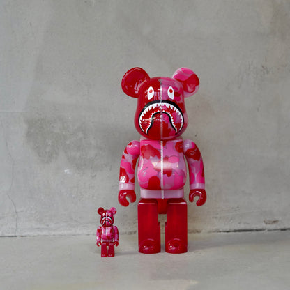 Bearbrick x BAPE ABC Camo Shark 100% & 400% Set Clear Red