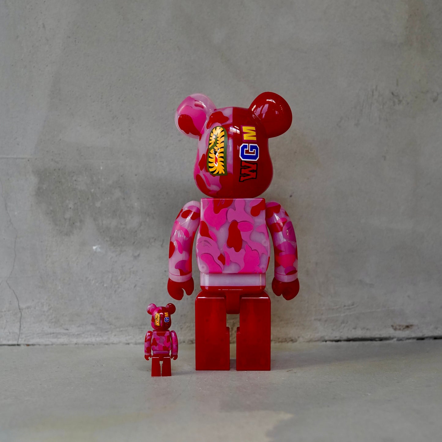 Bearbrick x BAPE ABC Camo Shark 100% & 400% Set Clear Red