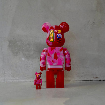 Bearbrick x BAPE ABC Camo Shark 100% & 400% Set Clear Red